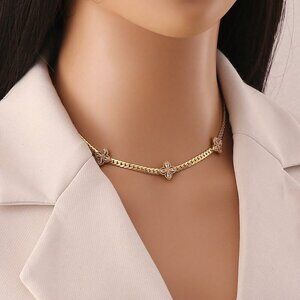 Gold Sexy Women's Zirconia Flower Stainless Steel Necklace